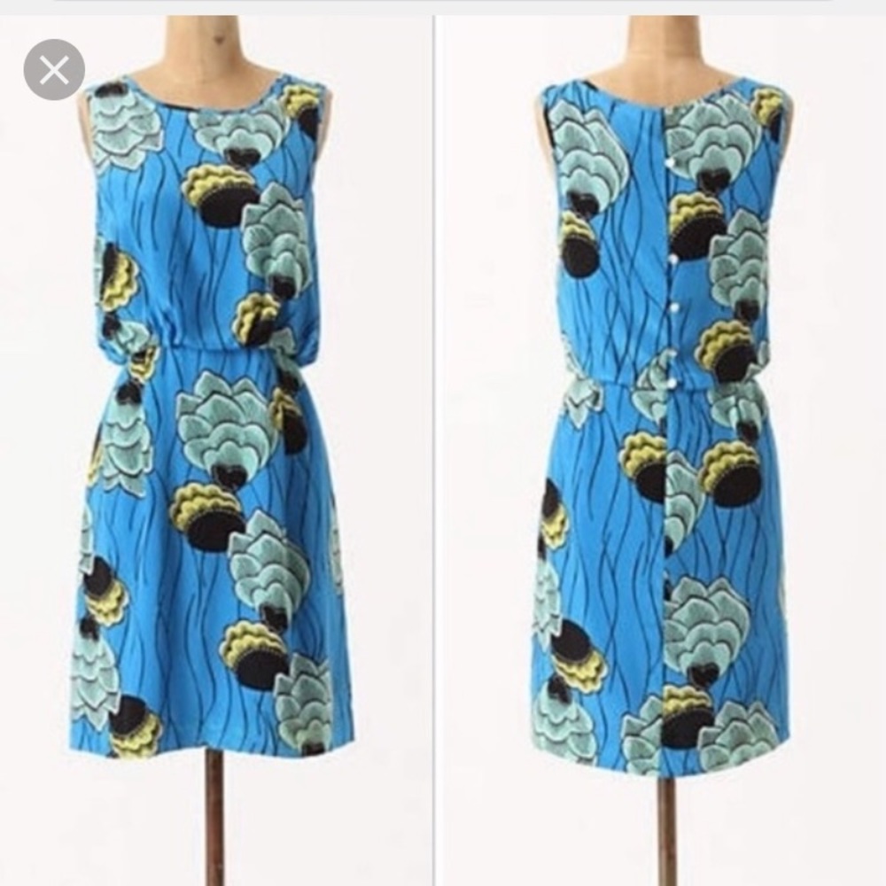 Anthropologie blue floral cocktail dress